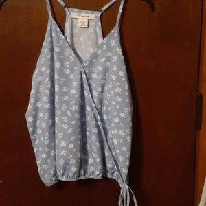 Light blue w/white flowers Passport tank top size